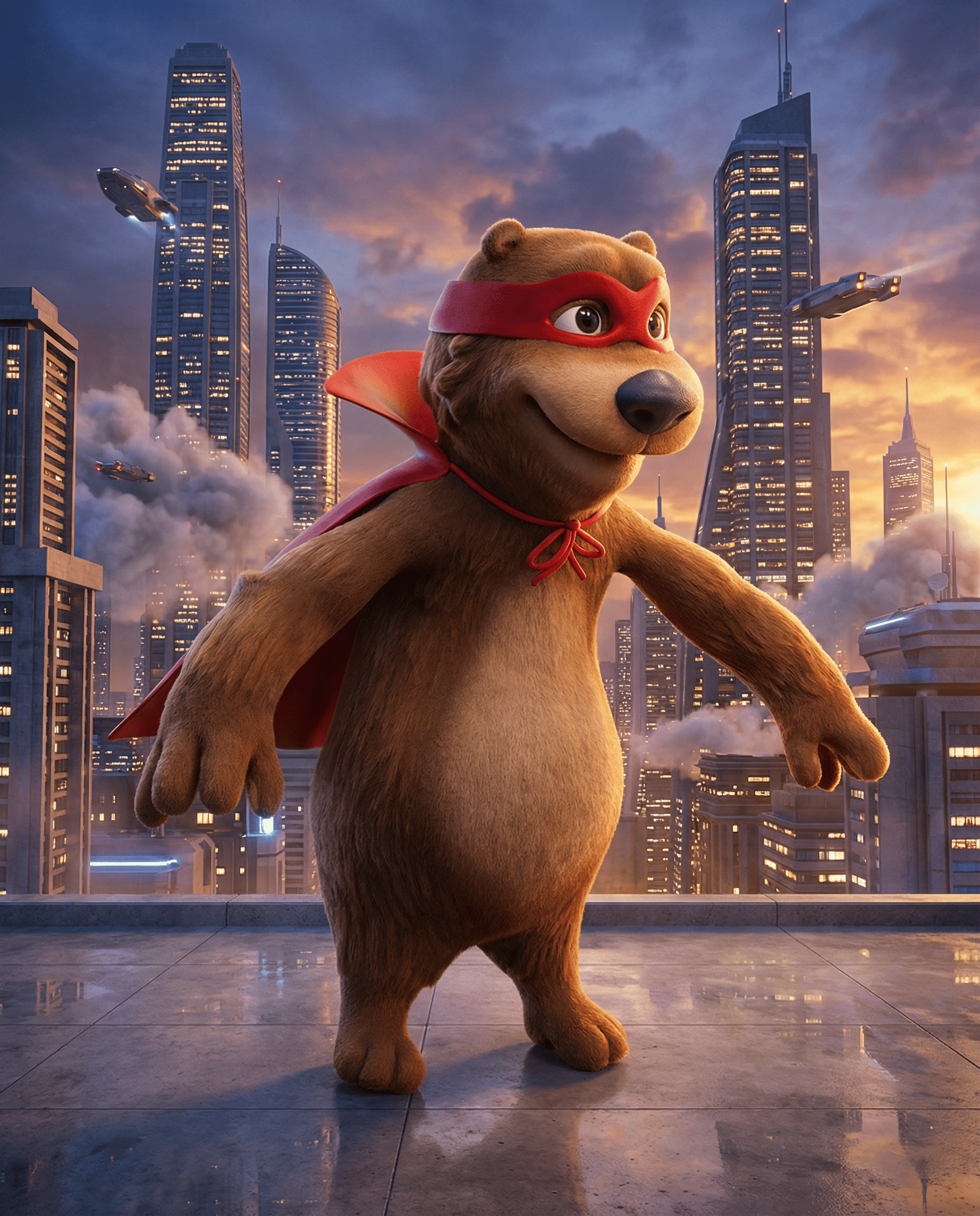 Super Bear Character. Design and Low poly transfer for children's educational game/app.