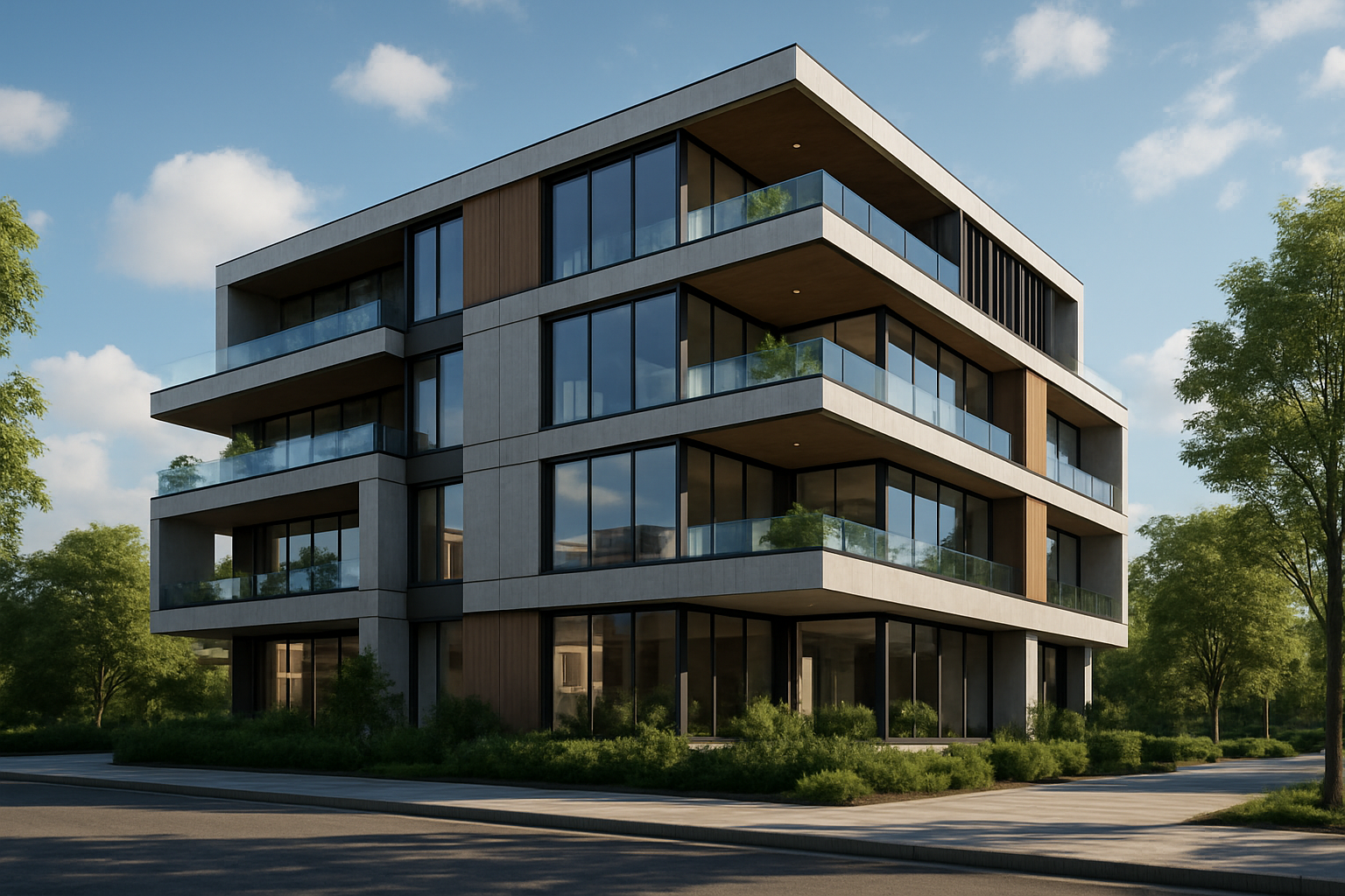 Architectural visualization of a modern building, rendered in high detail