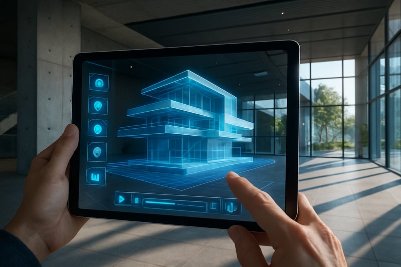 Photorealistic 3D visualization of a modern architectural space, showcasing advanced AR and real-time graphics. Photorealistic 3D visualization of a modern architectural space, showcasing advanced AR and real-time graphics.